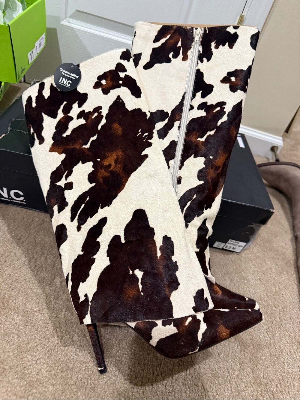 NWT INC Women's White Skylar Fold Over Cuffed Knee High Boots - Cow Print 8.5 - Picture 8 of 12